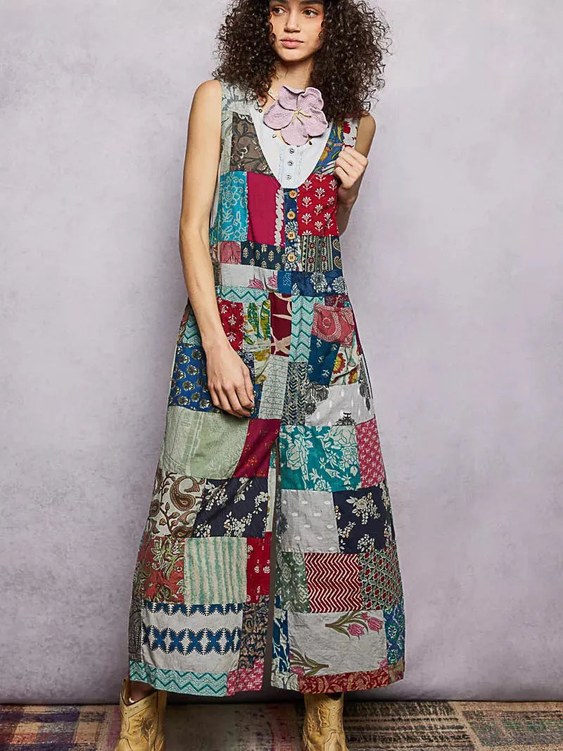 POL Sage Wanderer Sleeveless Patchwork Wide Leg Jumpsuit-Women's Jumpsuits-Shop Z & Joxa