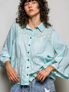 POL Saltwater Sweetheart Tonal Dot Weave Bell Sleeve Shirt-Women's Shirts & Tops-Shop Z & Joxa