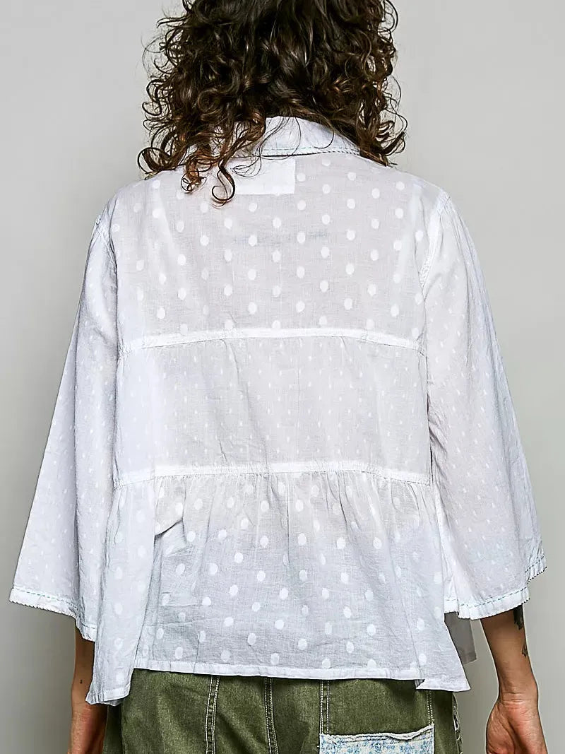 POL Salty Sweetheart Tonal Dot Weave Bell Sleeve Shirt-Women's Shirts & Tops-Shop Z & Joxa