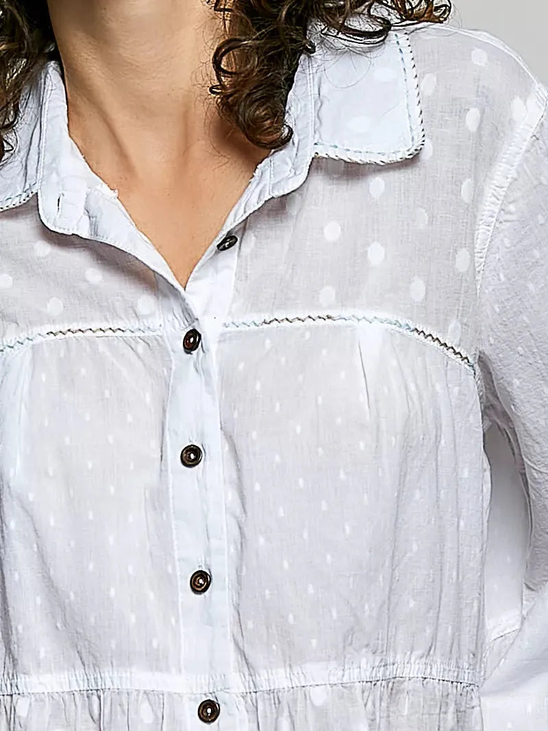 POL Salty Sweetheart Tonal Dot Weave Bell Sleeve Shirt-Women's Shirts & Tops-Shop Z & Joxa