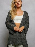 POL Shadow Weave Open Front Cardigan with Scalloped Edges-Women's Shirts & Tops-Shop Z & Joxa
