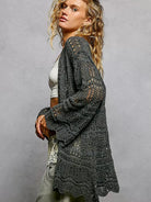 POL Shadow Weave Open Front Cardigan with Scalloped Edges-Women's Shirts & Tops-Shop Z & Joxa