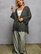 POL Shadow Weave Open Front Cardigan with Scalloped Edges-Women's Shirts & Tops-Shop Z & Joxa