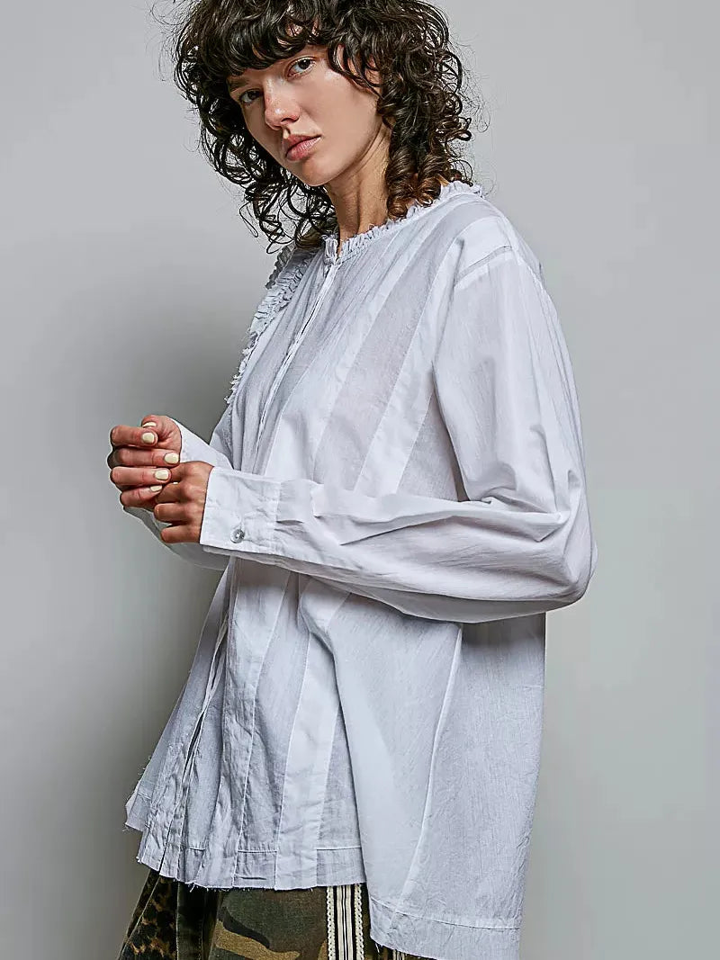POL Simple Ivory Ruffle Trim Long Sleeve Blouse-Women's Shirts & Tops-Shop Z & Joxa