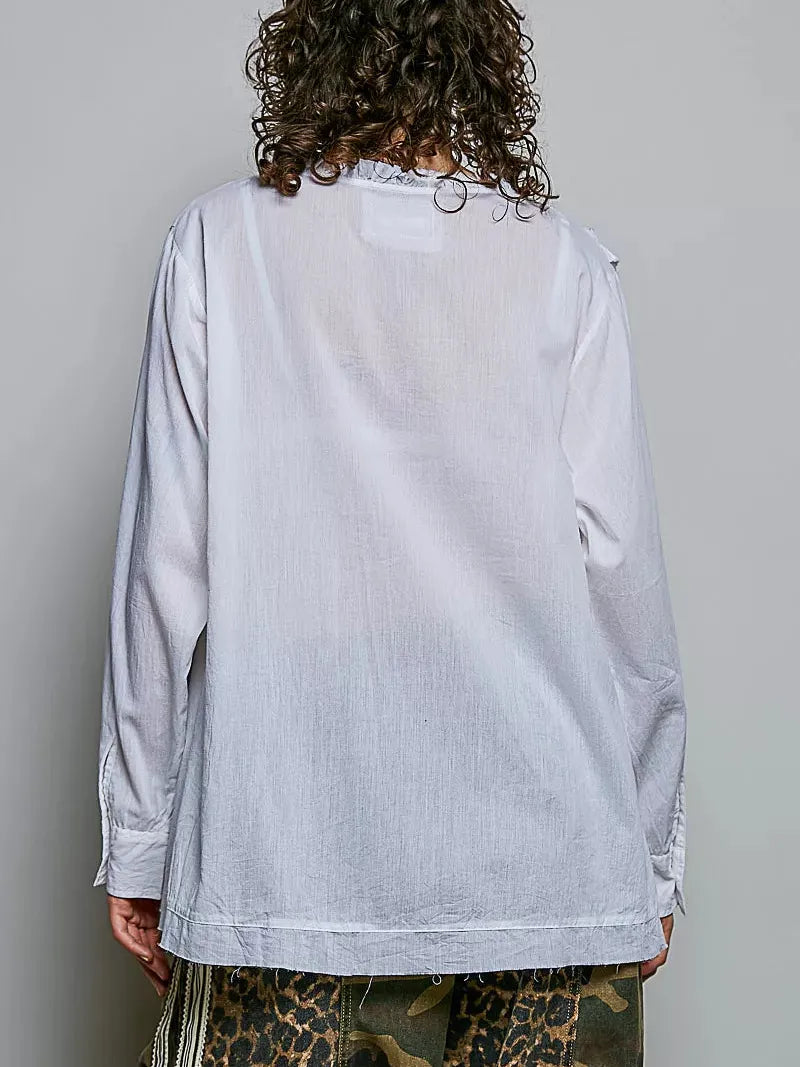 POL Simple Ivory Ruffle Trim Long Sleeve Blouse-Women's Shirts & Tops-Shop Z & Joxa