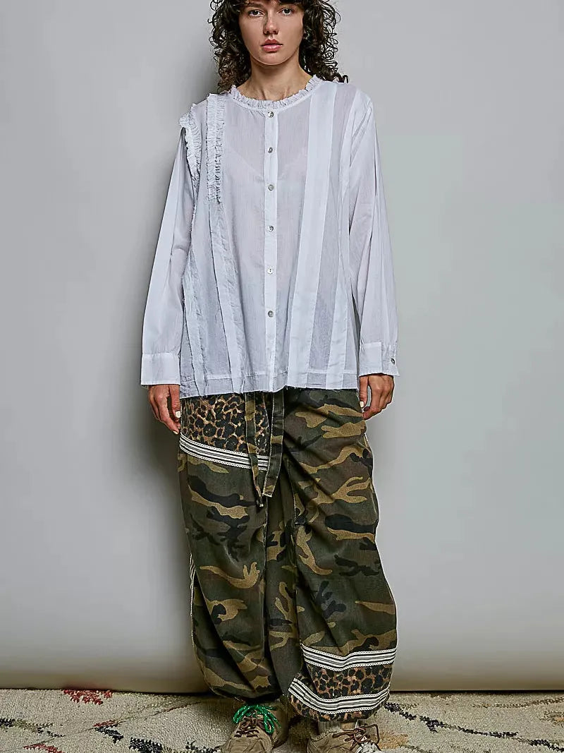 POL Simple Ivory Ruffle Trim Long Sleeve Blouse-Women's Shirts & Tops-Shop Z & Joxa