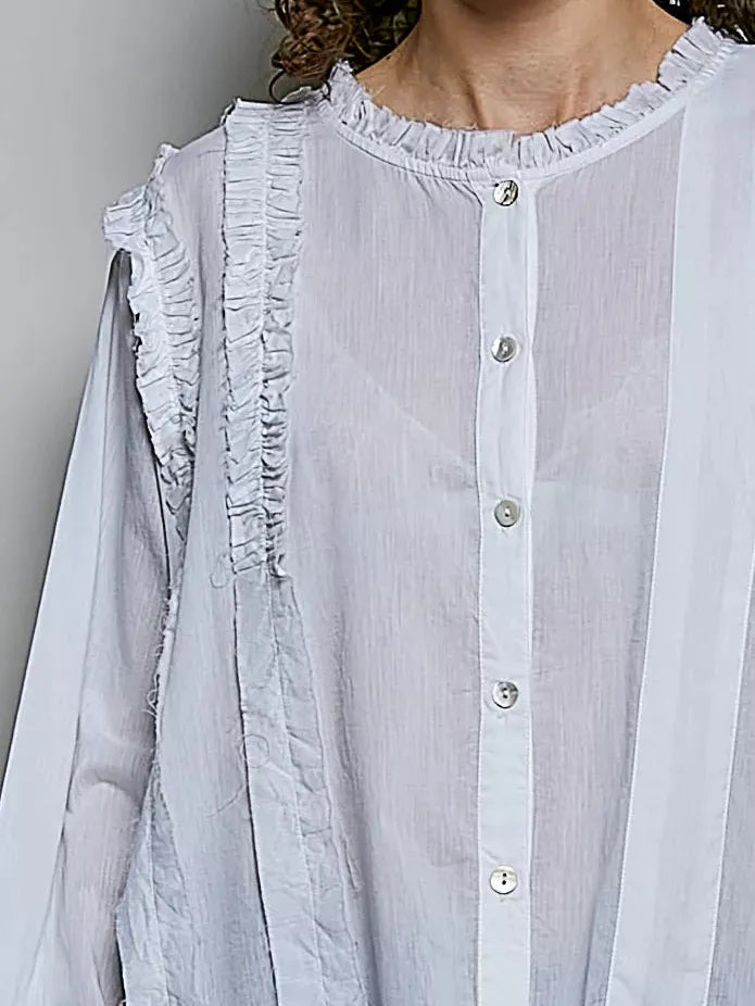 POL Simple Ivory Ruffle Trim Long Sleeve Blouse-Women's Shirts & Tops-Shop Z & Joxa