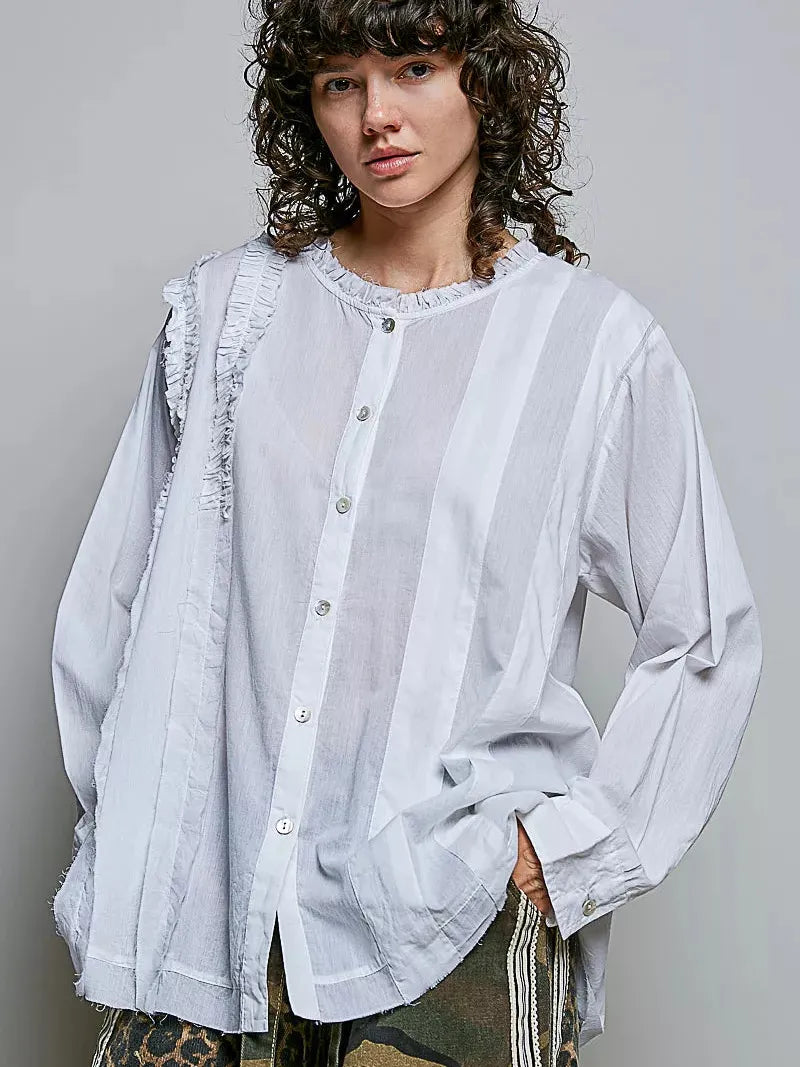 POL Simple Ivory Ruffle Trim Long Sleeve Blouse-Women's Shirts & Tops-Shop Z & Joxa