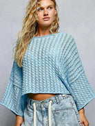 POL Skyline Shimmer Cable-Knit Cropped Sweater in Blue-Women's Shirts & Tops-Shop Z & Joxa