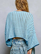 POL Skyline Shimmer Cable-Knit Cropped Sweater in Blue-Women's Shirts & Tops-Shop Z & Joxa