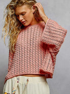 POL Skyline Shimmer Cable-Knit Cropped Sweater in Coral-Women's Shirts & Tops-Shop Z & Joxa