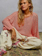 POL Skyline Shimmer Cable-Knit Cropped Sweater in Coral-Women's Shirts & Tops-Shop Z & Joxa