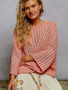 POL Skyline Shimmer Cable-Knit Cropped Sweater in Coral-Women's Shirts & Tops-Shop Z & Joxa