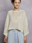 POL Skyline Shimmer Cable-Knit Cropped Sweater in Ivory-Women's Shirts & Tops-Shop Z & Joxa