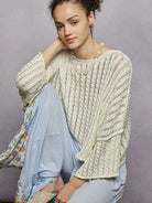 POL Skyline Shimmer Cable-Knit Cropped Sweater in Ivory-Women's Shirts & Tops-Shop Z & Joxa