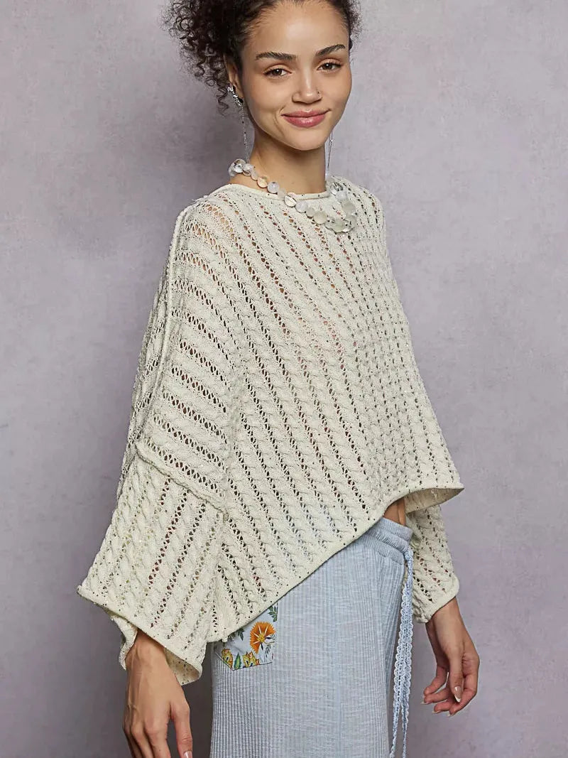 POL Skyline Shimmer Cable-Knit Cropped Sweater in Ivory-Women's Shirts & Tops-Shop Z & Joxa