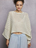 POL Skyline Shimmer Cable-Knit Cropped Sweater in Ivory-Women's Shirts & Tops-Shop Z & Joxa