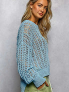 POL Skyward Crochet Round Neck High Low Knit Top-Women's Shirts & Tops-Shop Z & Joxa