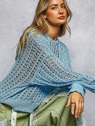 POL Skyward Crochet Round Neck High Low Knit Top-Women's Shirts & Tops-Shop Z & Joxa