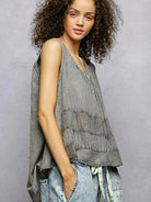 POL Smoky Serenity Sleeveless Tank with Crochet Contrast-Women's Shirts & Tops-Shop Z & Joxa