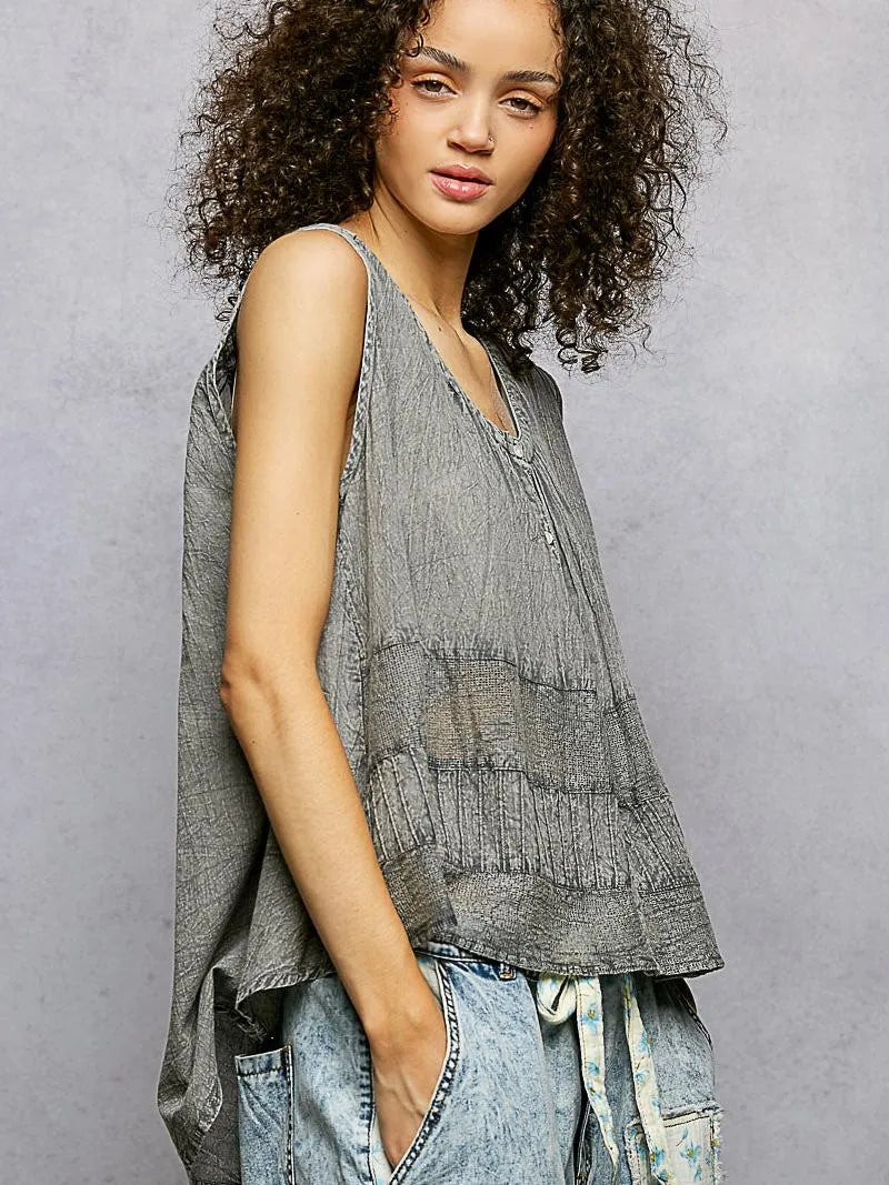 POL Smoky Serenity Sleeveless Tank with Crochet Contrast-Women's Shirts & Tops-Shop Z & Joxa