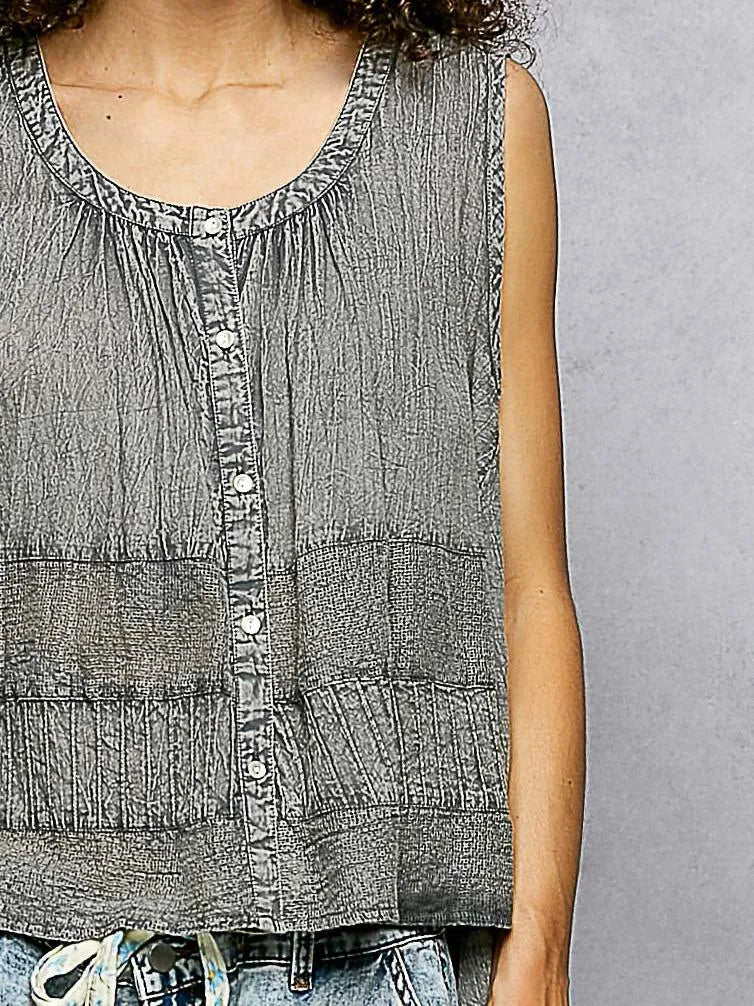 POL Smoky Serenity Sleeveless Tank with Crochet Contrast-Women's Shirts & Tops-Shop Z & Joxa
