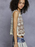 POL Soft Bloom Floral Crochet Sleeveless Top in Camel-Women's Shirts & Tops-Shop Z & Joxa