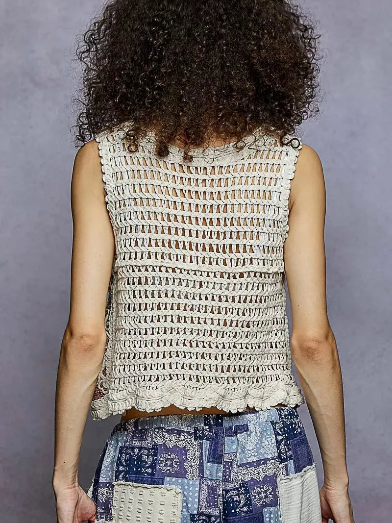 POL Soft Bloom Floral Crochet Sleeveless Top in Camel-Women's Shirts & Tops-Shop Z & Joxa