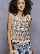 POL Soft Bloom Floral Crochet Sleeveless Top in Camel-Women's Shirts & Tops-Shop Z & Joxa