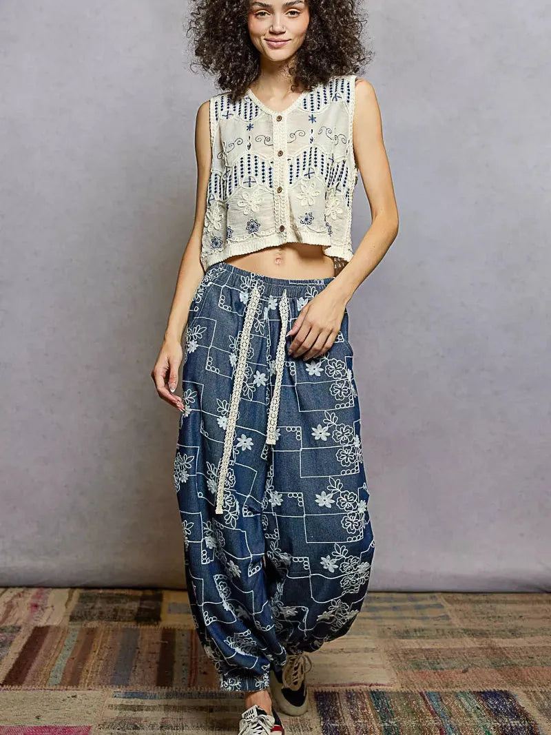 POL Soft Spell Embroidered Floral Cropped Crochet Vest-Women's Shirts & Tops-Shop Z & Joxa