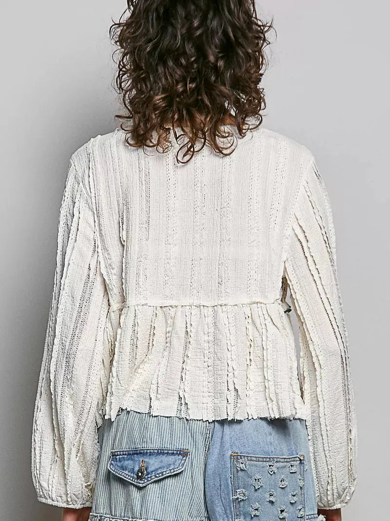POL Soft Spoken Square Neck Lace Long Balloon Sleeve Top-Women's Shirts & Tops-Shop Z & Joxa