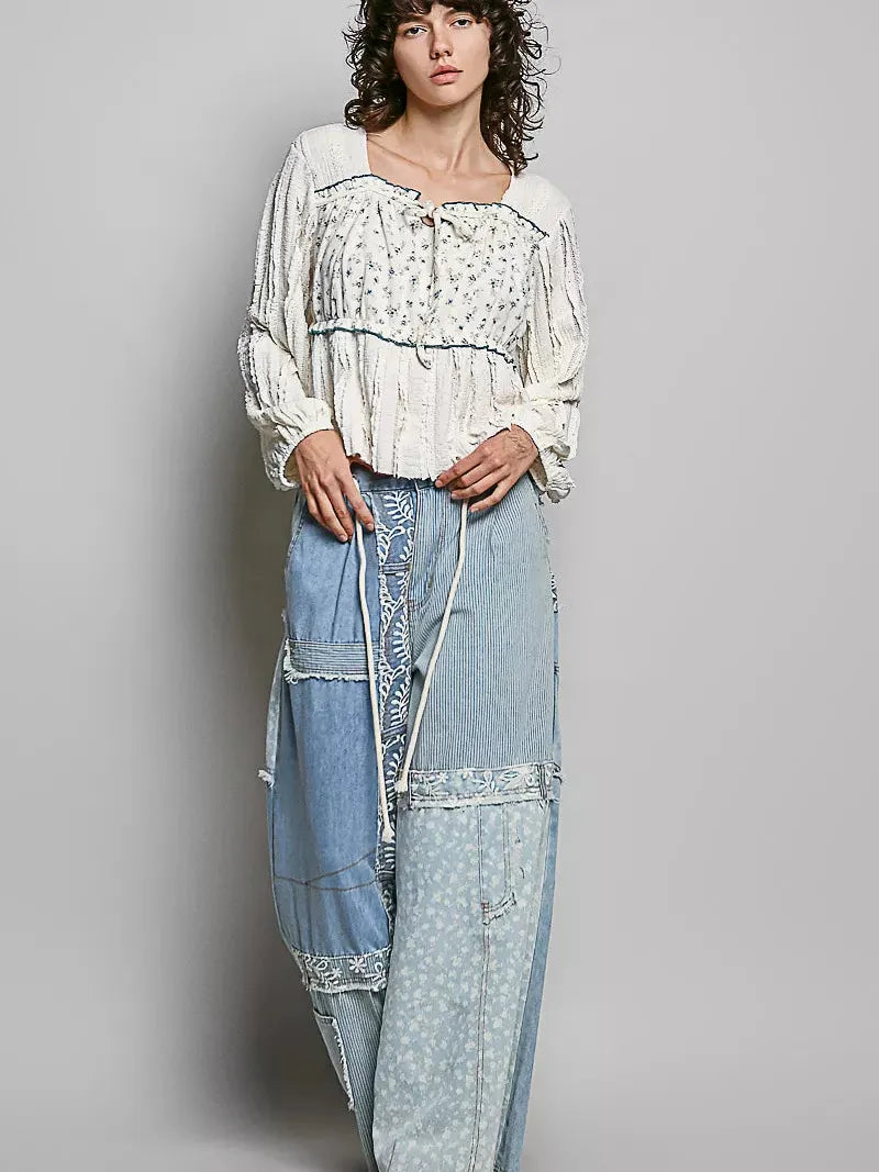 POL Soft Spoken Square Neck Lace Long Balloon Sleeve Top-Women's Shirts & Tops-Shop Z & Joxa
