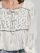 POL Soft Spoken Square Neck Lace Long Balloon Sleeve Top-Women's Shirts & Tops-Shop Z & Joxa