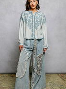 POL Soft Stitch Serenity Floral Button Up Long Sleeve Shirt-Women's Shirts & Tops-Shop Z & Joxa