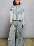 POL Soft Stitch Serenity Floral Button Up Long Sleeve Shirt-Women's Shirts & Tops-Shop Z & Joxa