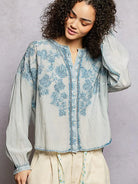 POL Soft Stitch Serenity Floral Button Up Long Sleeve Shirt-Women's Shirts & Tops-Shop Z & Joxa