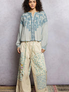 POL Soft Stitch Serenity Floral Button Up Long Sleeve Shirt-Women's Shirts & Tops-Shop Z & Joxa