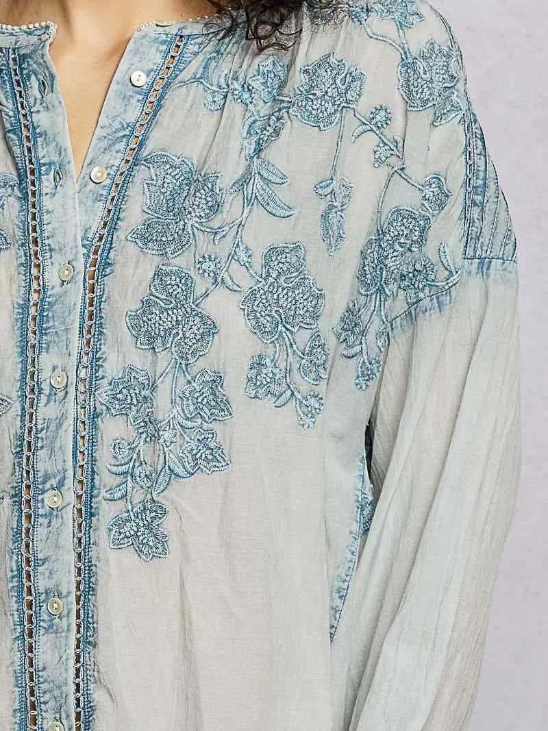 POL Soft Stitch Serenity Floral Button Up Long Sleeve Shirt-Women's Shirts & Tops-Shop Z & Joxa