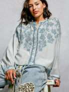 POL Soft Stitch Serenity Floral Button Up Long Sleeve Shirt-Women's Shirts & Tops-Shop Z & Joxa