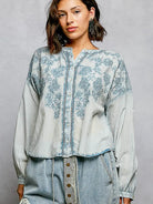 POL Soft Stitch Serenity Floral Button Up Long Sleeve Shirt-Women's Shirts & Tops-Shop Z & Joxa