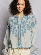 POL Soft Stitch Serenity Floral Button Up Long Sleeve Shirt-Women's Shirts & Tops-Shop Z & Joxa