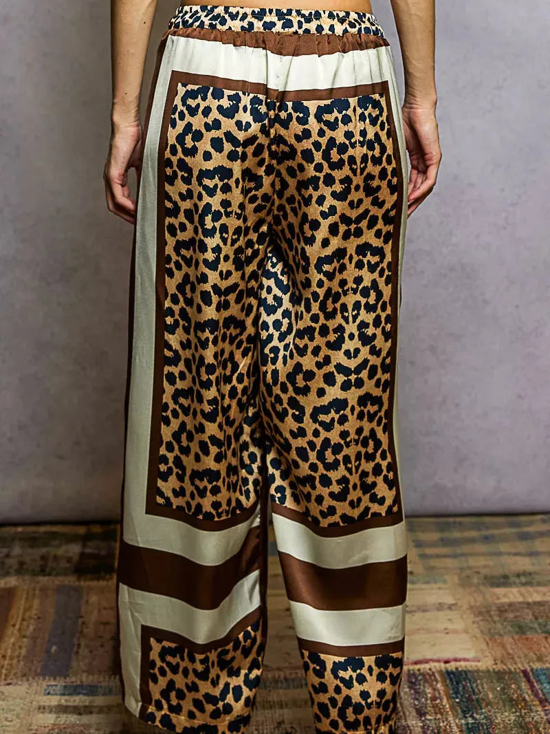 POL Spot on Leopard Printed Drawstring Wide Leg Satin Pants-Women's Pants-Shop Z & Joxa