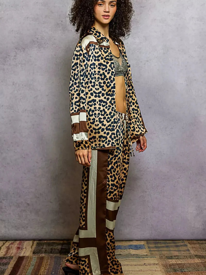 POL Spot on Leopard Printed Drawstring Wide Leg Satin Pants-Women's Pants-Shop Z & Joxa