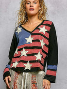 POL Stars & Threads American Flag Long Sleeve Shirt in Black-Women's Shirts & Tops-Shop Z & Joxa