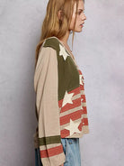 POL Stars & Threads American Flag Long Sleeve Shirt in Mocha-Shop Z & Joxa