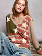 POL Stars & Threads American Flag Long Sleeve Shirt in Mocha-Shop Z & Joxa