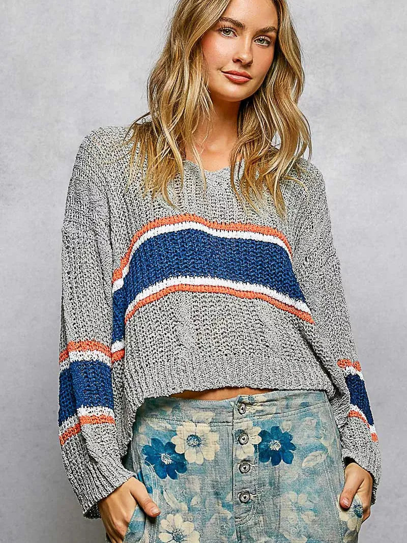 POL Stripe Intentions Knit Cropped Top with Stripe Detail-Women's Shirts & Tops-Shop Z & Joxa