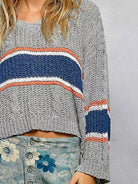 POL Stripe Intentions Knit Cropped Top with Stripe Detail-Women's Shirts & Tops-Shop Z & Joxa