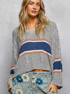 POL Stripe Intentions Knit Cropped Top with Stripe Detail-Women's Shirts & Tops-Shop Z & Joxa
