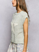 POL Sweet Sage Round Neck Popcorn Knit Top with Star Motif-Women's Shirts & Tops-Shop Z & Joxa